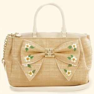 Betsey Johnson~Straw Daisy’d & Confused Bow Satchel Crossbody Chain/Strap NWOT